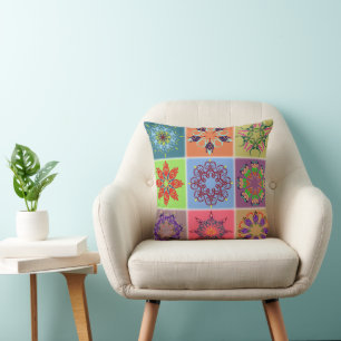 Kleurrijke Mandala Tegel Patroon – Boho geometrisc Kussen