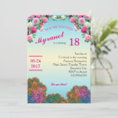 Kleurrijke Mandala Verjaardag Uitnodiging met bloe (Staand voorkant)