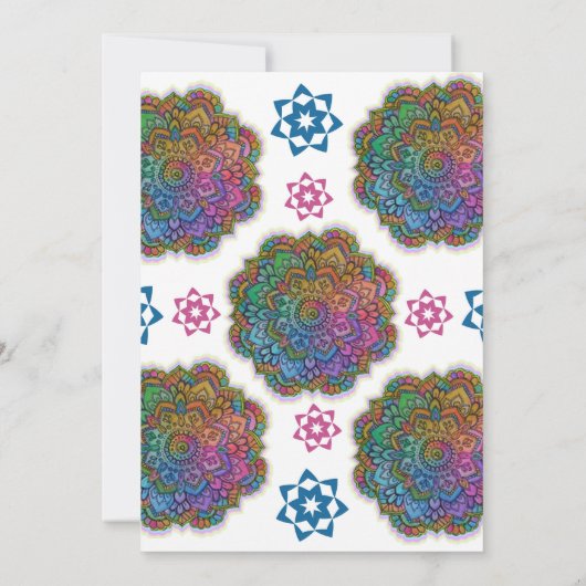 Kleurrijke Mandala Verjaardag Uitnodiging met bloe (Achterkant)