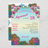 Kleurrijke Mandala Verjaardag Uitnodiging met bloe (Voorkant / Achterkant)