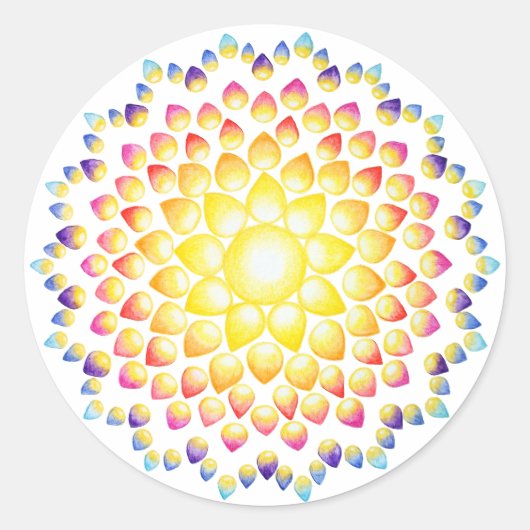 Kleurrijke Mandala Waterverf Rainboegstraal Ronde Sticker (Voorkant)