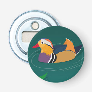 Kleurrijke mandarijneend moderne kunst op groen button flesopener