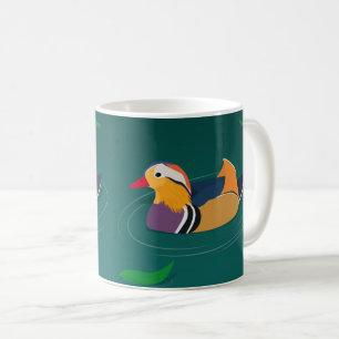 Kleurrijke Mandarijneend Moderne Kunst op Groen Koffiemok