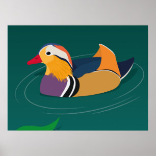 Kleurrijke Mandarijneend Moderne Kunst op Groen Poster