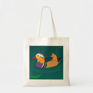 Kleurrijke Mandarijneend Moderne Kunst op Groen Tote Bag