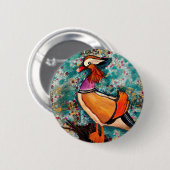 Kleurrijke mandarijneend ronde button 5,7 cm (Voorkant /achterkant)