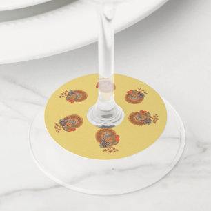 Kleurrijke mannelijke kalkoenen Fanned Tails blade Wijnglaslabel