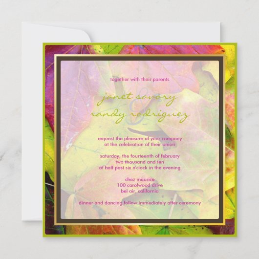 Kleurrijke mapelbladeren/valtrouwuitnodigingen kaart (Achterkant)