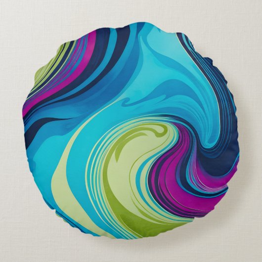 Kleurrijke Marbled Document Kunst Rond Sierkussen Rond Kussen (Achterkant)