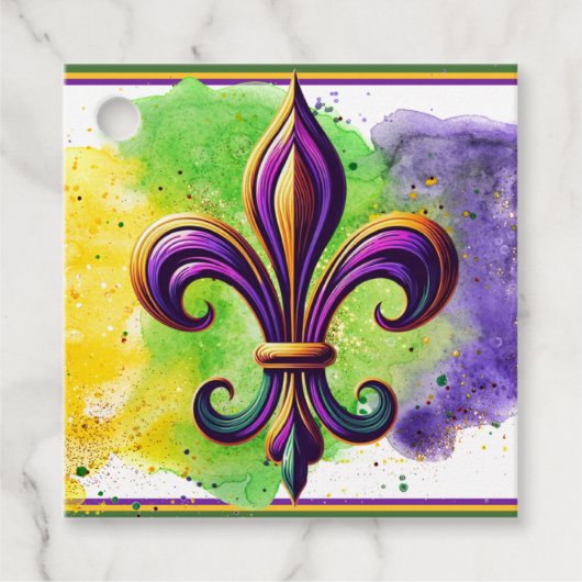 Kleurrijke Mardi Gras Fleur de lis Bedankjes Labels (Voorkant)