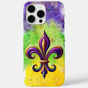 Kleurrijke Mardi Gras Fleur de lis iPhone 16 Pro Max Hoesje