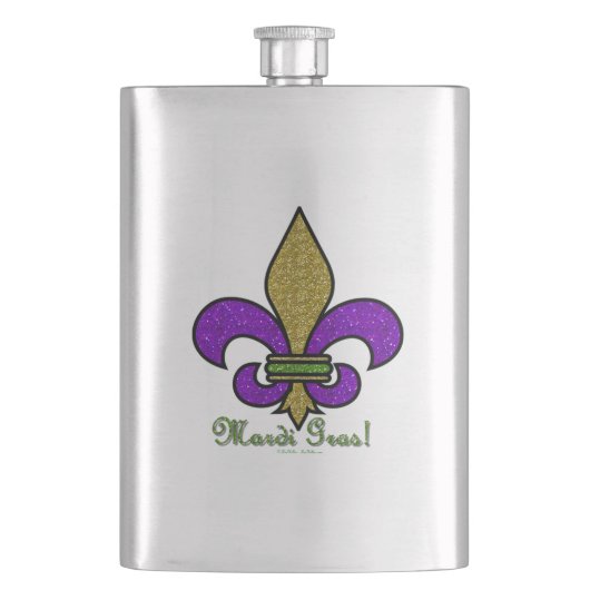 Kleurrijke Mardi Gras Fleur De Lis Heupfles (Voorkant)
