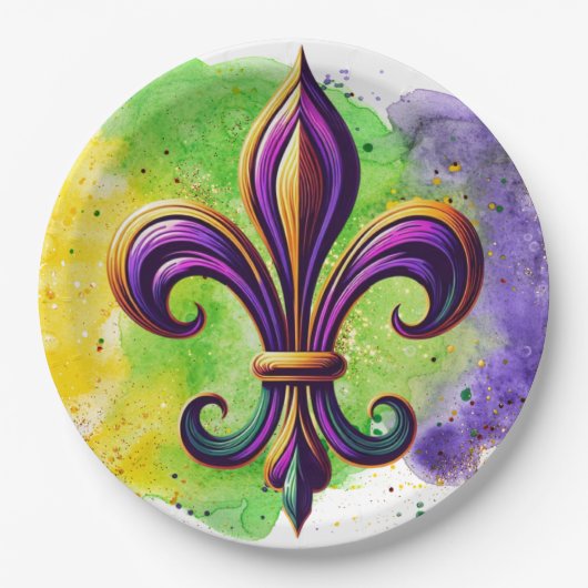 Kleurrijke Mardi Gras Fleur de lis Papieren Bordje (Voorkant)