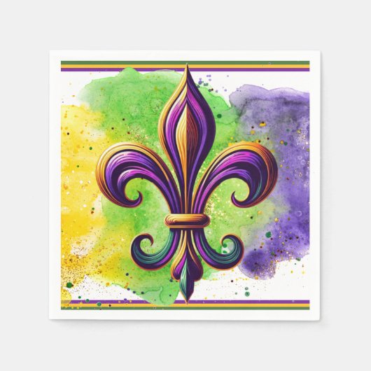 Kleurrijke Mardi Gras Fleur de lis Servet (Voorkant)