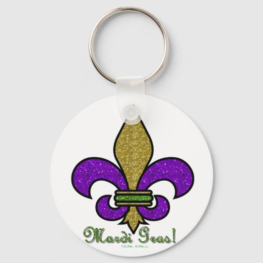 Kleurrijke Mardi Gras Fleur De Lis Sleutelhanger (Voorkant)