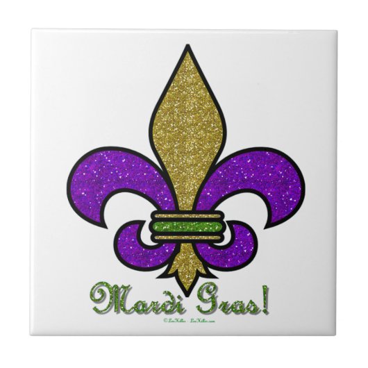 Kleurrijke Mardi Gras Fleur De Lis Tegeltje (Voorkant)