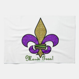 Kleurrijke Mardi Gras Fleur De Lis Theedoek