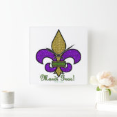 Kleurrijke Mardi Gras Fleur De Lis Vierkante Klok (Huis)