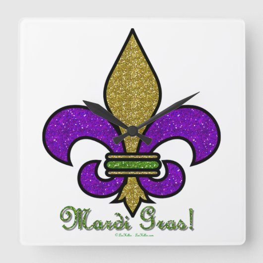 Kleurrijke Mardi Gras Fleur De Lis Vierkante Klok (Voorkant)