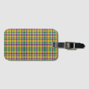 Kleurrijke Mardi Gras gingham patterned Bagagelabel
