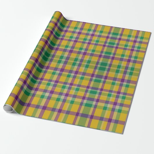 Kleurrijke Mardi Gras gingham patterned Cadeaupapier (Uitgerold)