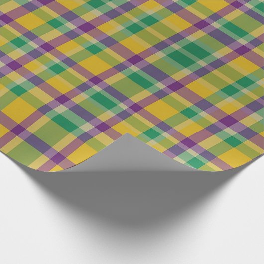 Kleurrijke Mardi Gras gingham patterned Cadeaupapier (Hoek)
