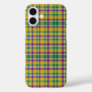 Kleurrijke Mardi Gras gingham patterned iPhone 16 Plus Hoesje