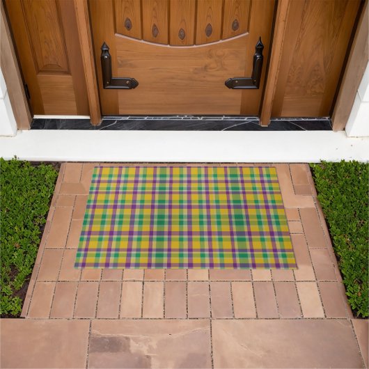 Kleurrijke Mardi Gras gingham patterned Deurmat (Buiten)