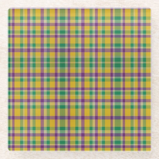 Kleurrijke Mardi Gras gingham patterned Glazen Onderzetter (Voorkant)