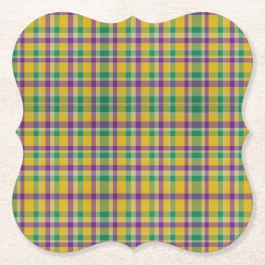 Kleurrijke Mardi Gras gingham patterned Kartonnen Onderzetters (Voorkant)