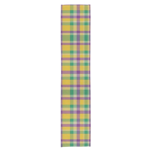 Kleurrijke Mardi Gras gingham patterned Korte Tafelloper (Voorkant)