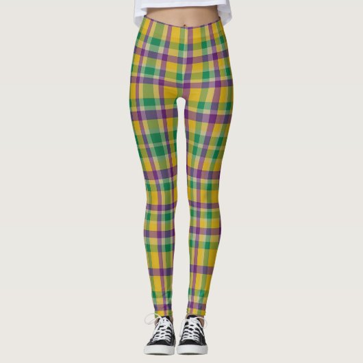 Kleurrijke Mardi Gras gingham patterned Leggings (Voorkant)