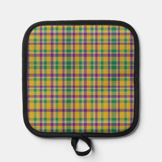 Kleurrijke Mardi Gras gingham patterned Pannenlap (Voorkant)