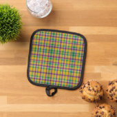 Kleurrijke Mardi Gras gingham patterned Pannenlap (Top down)