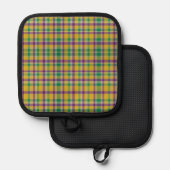 Kleurrijke Mardi Gras gingham patterned Pannenlap (Voorkant / Achterkant)