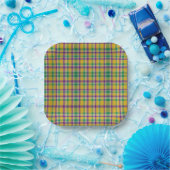 Kleurrijke Mardi Gras gingham patterned Papieren Bordje (Feest)