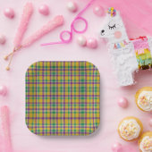 Kleurrijke Mardi Gras gingham patterned Papieren Bordje (Feest)