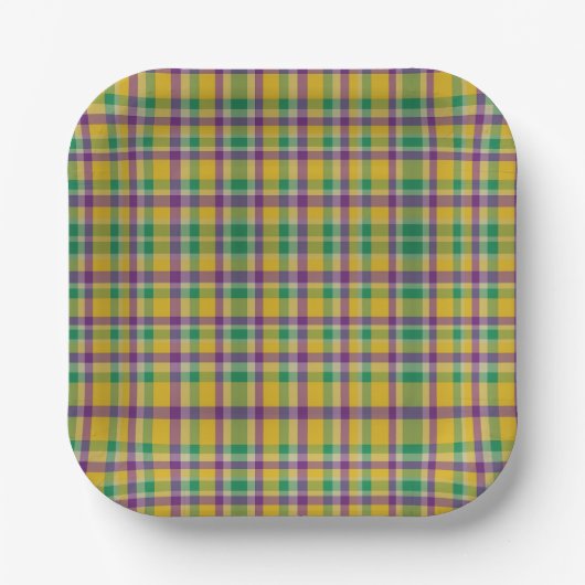Kleurrijke Mardi Gras gingham patterned Papieren Bordje (Voorkant)