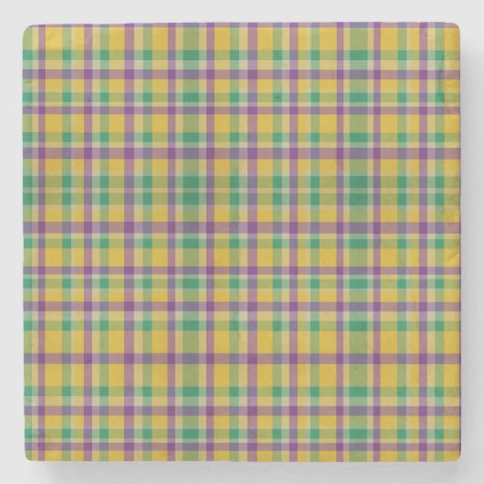 Kleurrijke Mardi Gras gingham patterned Stenen Onderzetter (Voorkant)