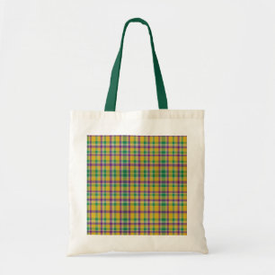 Kleurrijke Mardi Gras gingham patterned Tote Bag