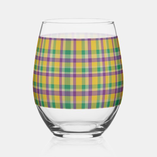 Kleurrijke Mardi Gras gingham patterned Wijnglas Zonder Voet (Voorkant)