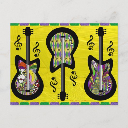Kleurrijke Mardi Gras Gitaren Briefkaart (Voorkant)