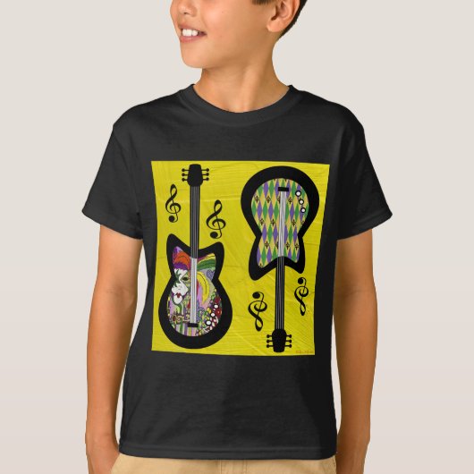 Kleurrijke Mardi Gras Gitaren T-shirt (Voorkant)