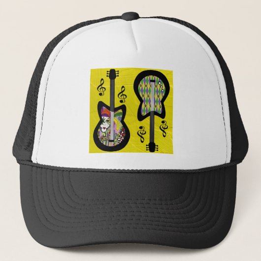 Kleurrijke Mardi Gras Gitaren Trucker Pet (Voorkant)