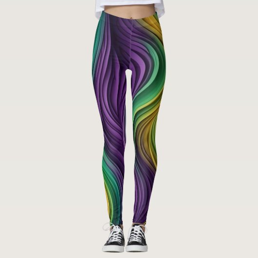 Kleurrijke Mardi Gras golf patterend Leggings (Voorkant)