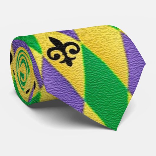 Kleurrijke Mardi Gras Harlequin Fleur De Lis Stropdas (Opgerold)