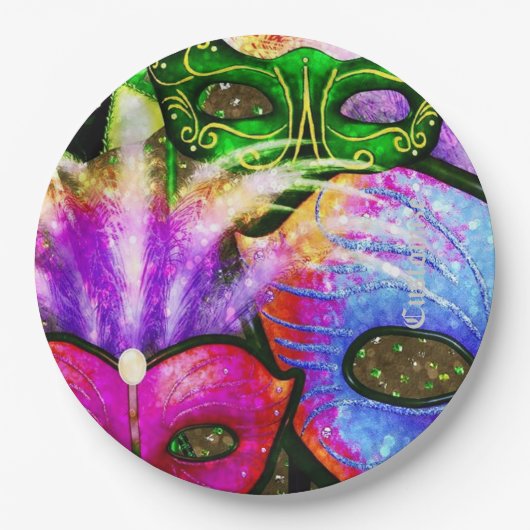 Kleurrijke Mardi Gras maskeert papieren Borden Papieren Bordje (Voorkant)