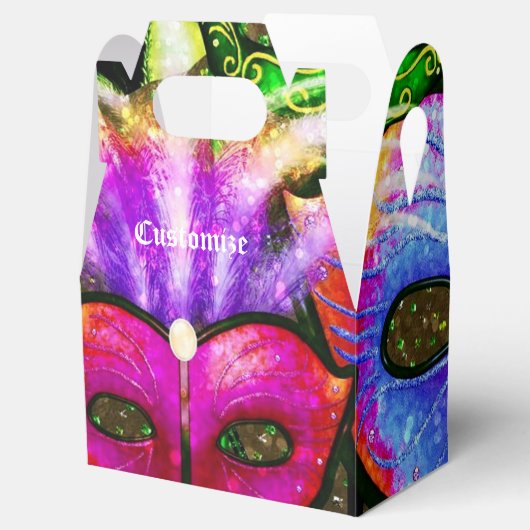 Kleurrijke Mardi Gras Maskers Gable Favor Box Bedankdoosjes (Geopend)