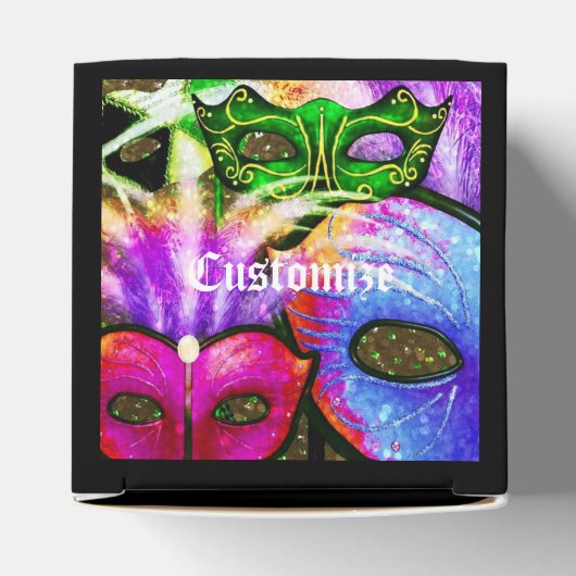 Kleurrijke Mardi Gras Maskers Kubus Favor Box Bedankdoosjes (Bovenkant)