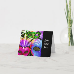 Kleurrijke Mardi Gras-maskers Notitiekaart